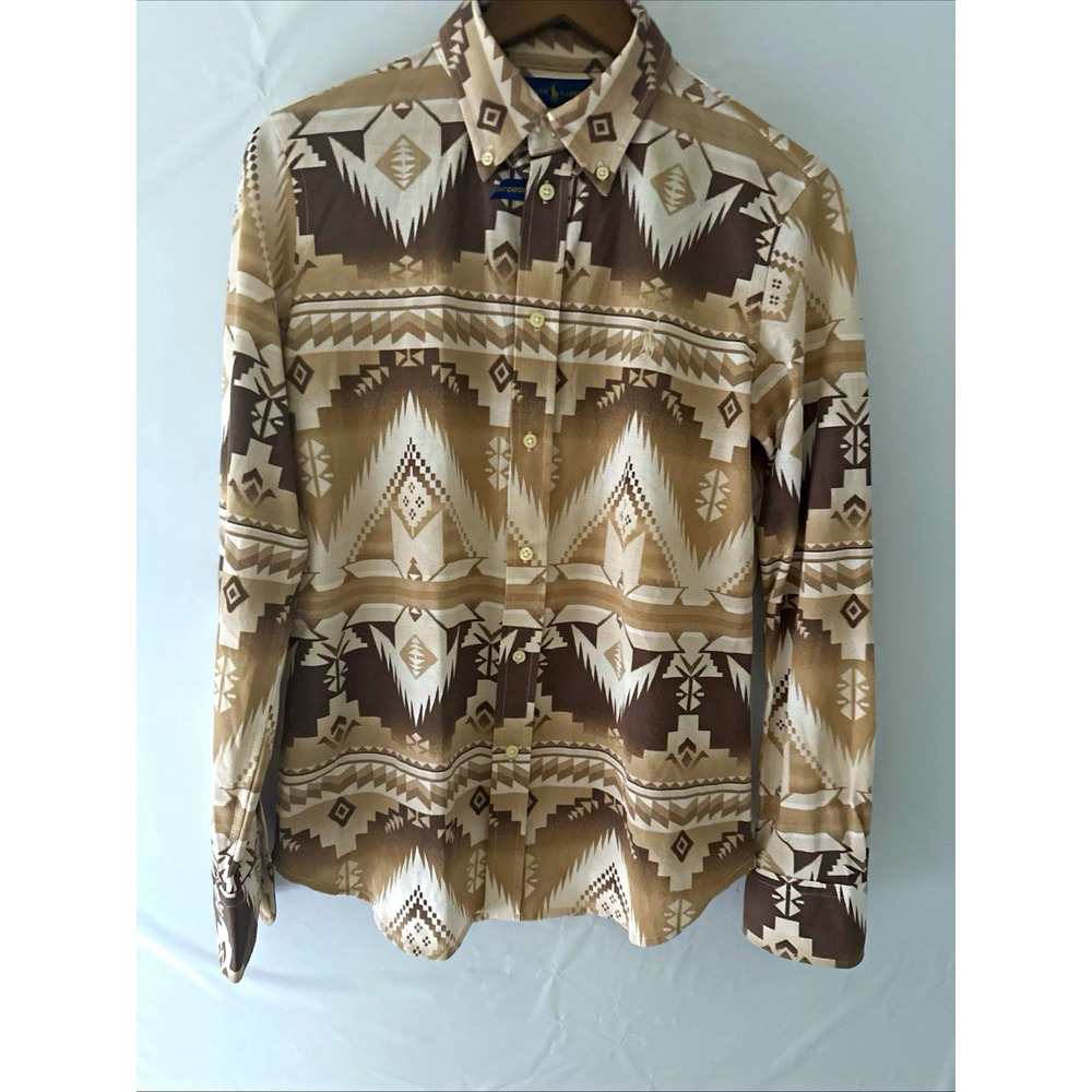 Ralph Lauren Men's L Cotton Oxford Long Sleeve Button-Down Geometric Western